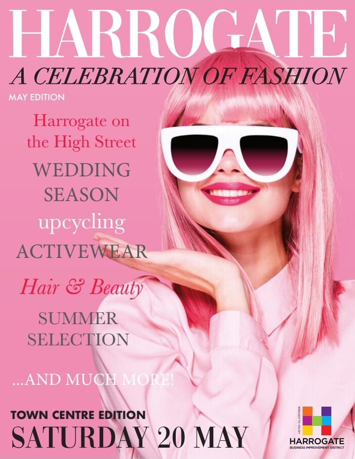 Promotional leaflet for Harrogate A Celebration of Fashion event on 20th May 2023 at Victoria Shopping Centre, Harrogate.